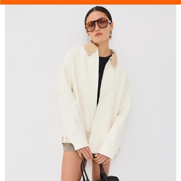 Lioness Jackets & Blazers - Lioness Cream Teddy Jacket with Tan Collar